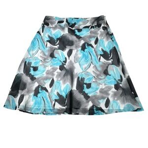 Cato‎ Midi Flare Skirt Womens Size 12 Black Blue Gray White Floral Cottagecore